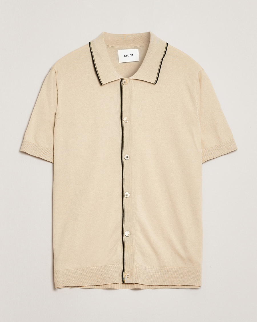 Mies | Kauluspaidat | NN07 | Nolan Paspoal Knitted Short Sleeve Shirt Ecru