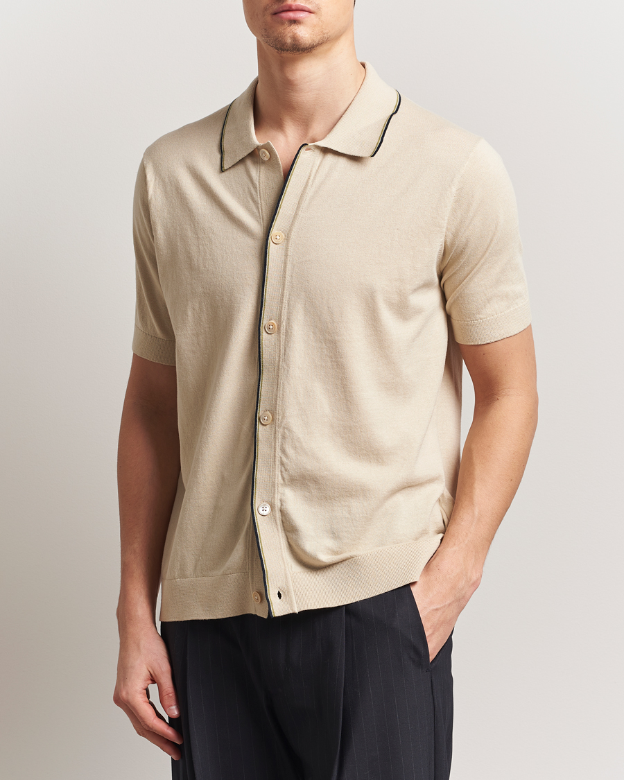 Mies | Kauluspaidat | NN07 | Nolan Paspoal Knitted Short Sleeve Shirt Ecru