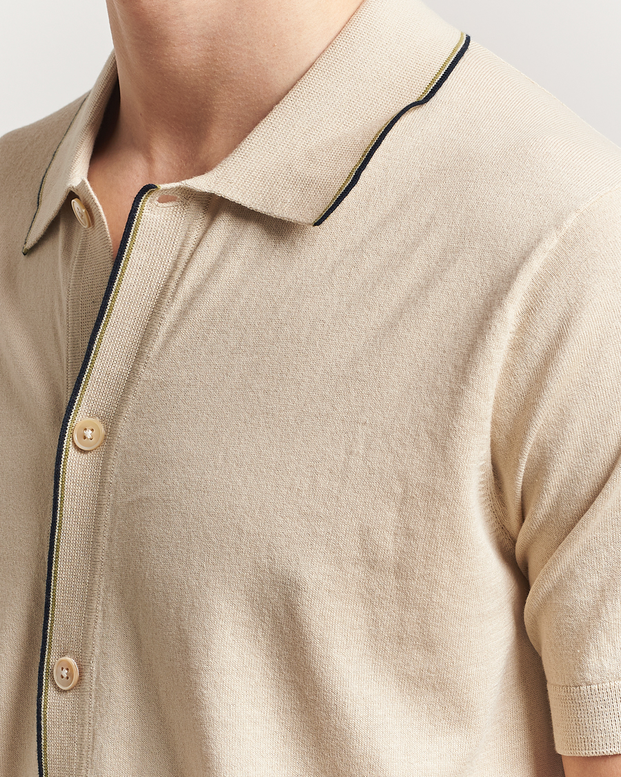 Mies | Kauluspaidat | NN07 | Nolan Paspoal Knitted Short Sleeve Shirt Ecru