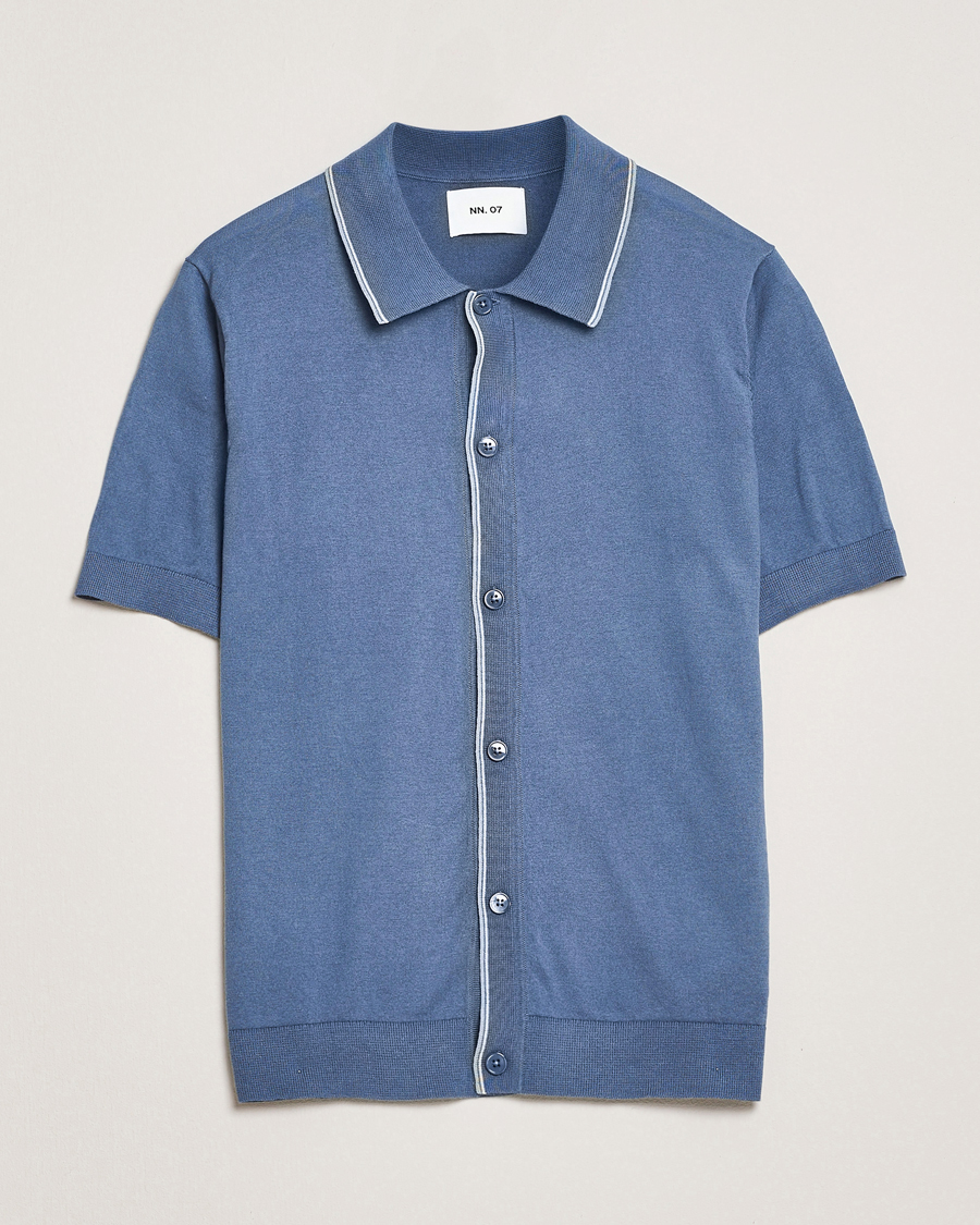 Mies | Kauluspaidat | NN07 | Nolan Paspoal Knitted Short Sleeve Shirt Bering Blue