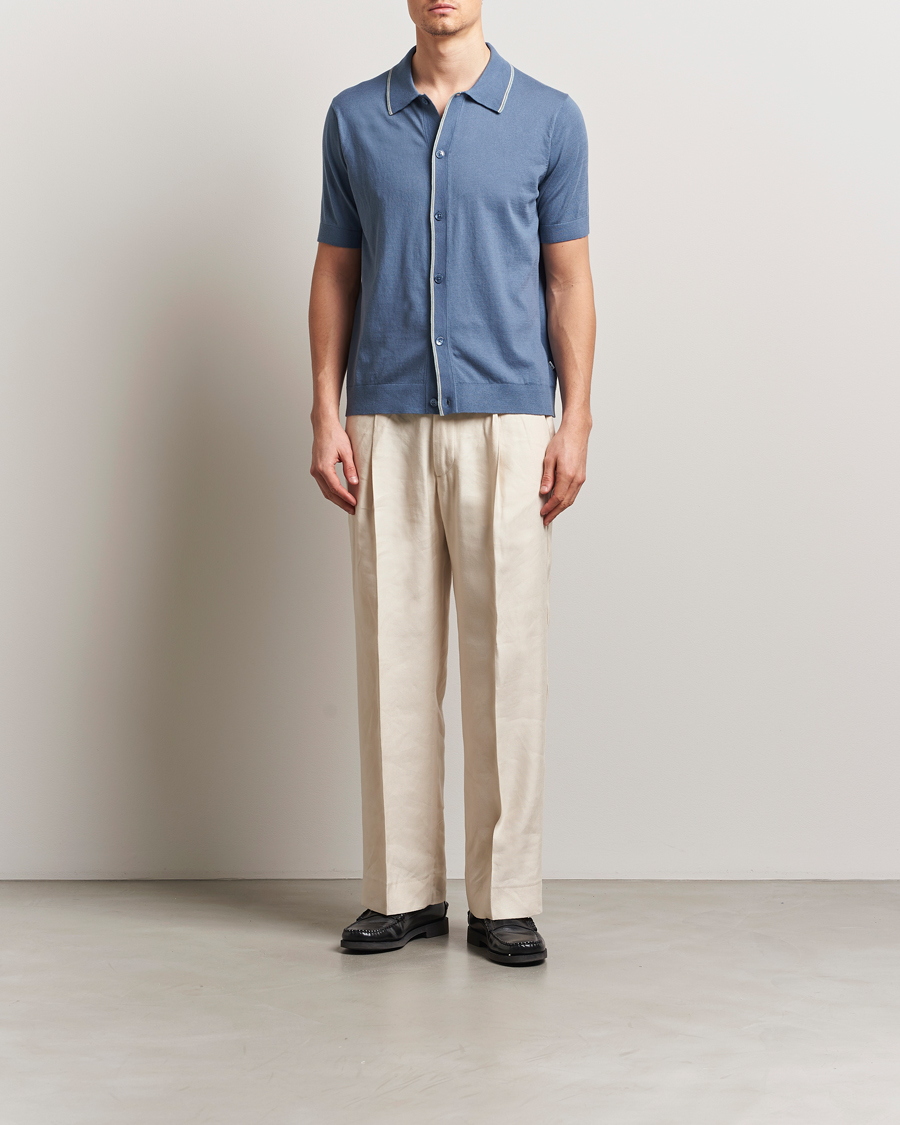 Mies | Kauluspaidat | NN07 | Nolan Paspoal Knitted Short Sleeve Shirt Bering Blue