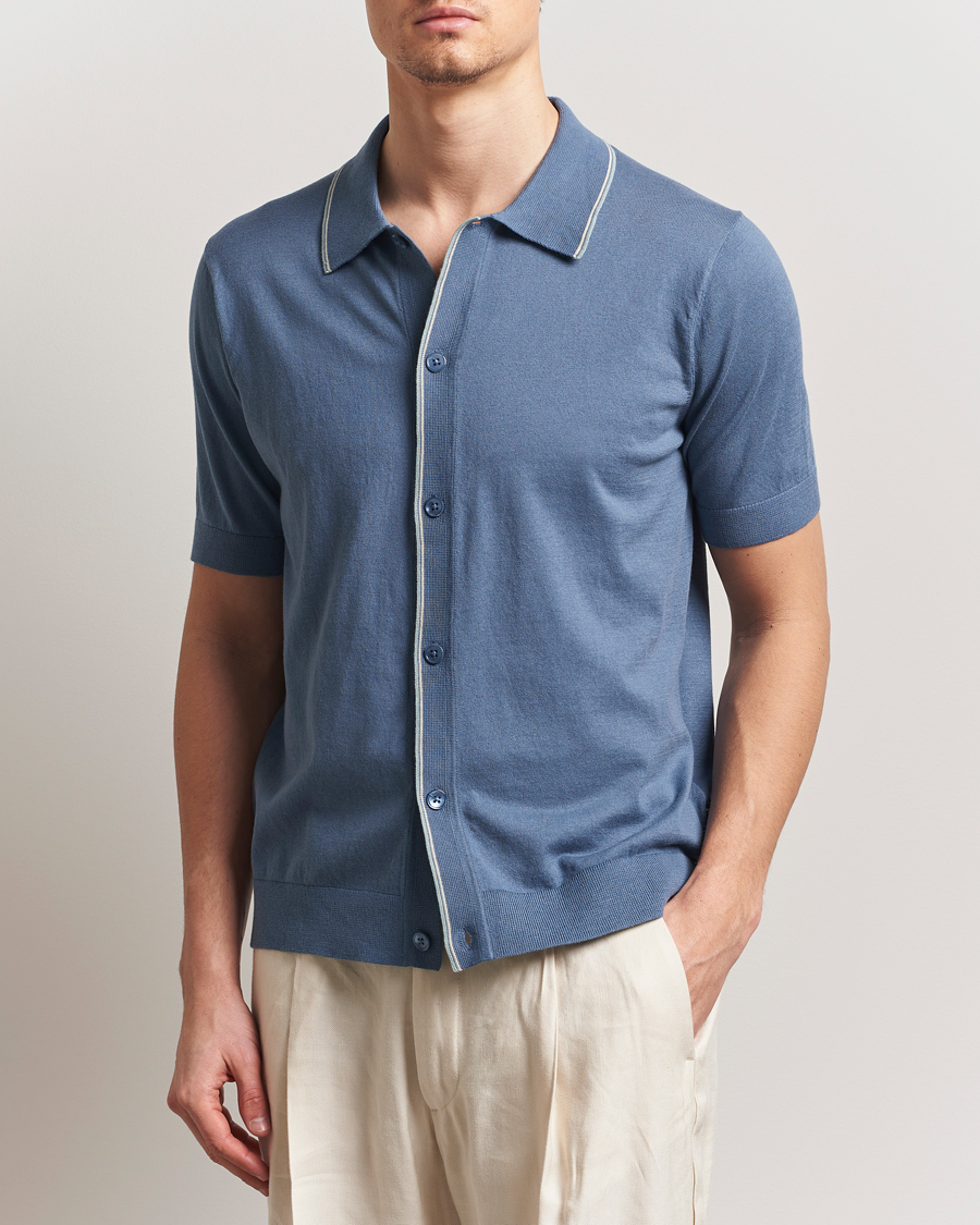 Mies | Kauluspaidat | NN07 | Nolan Paspoal Knitted Short Sleeve Shirt Bering Blue
