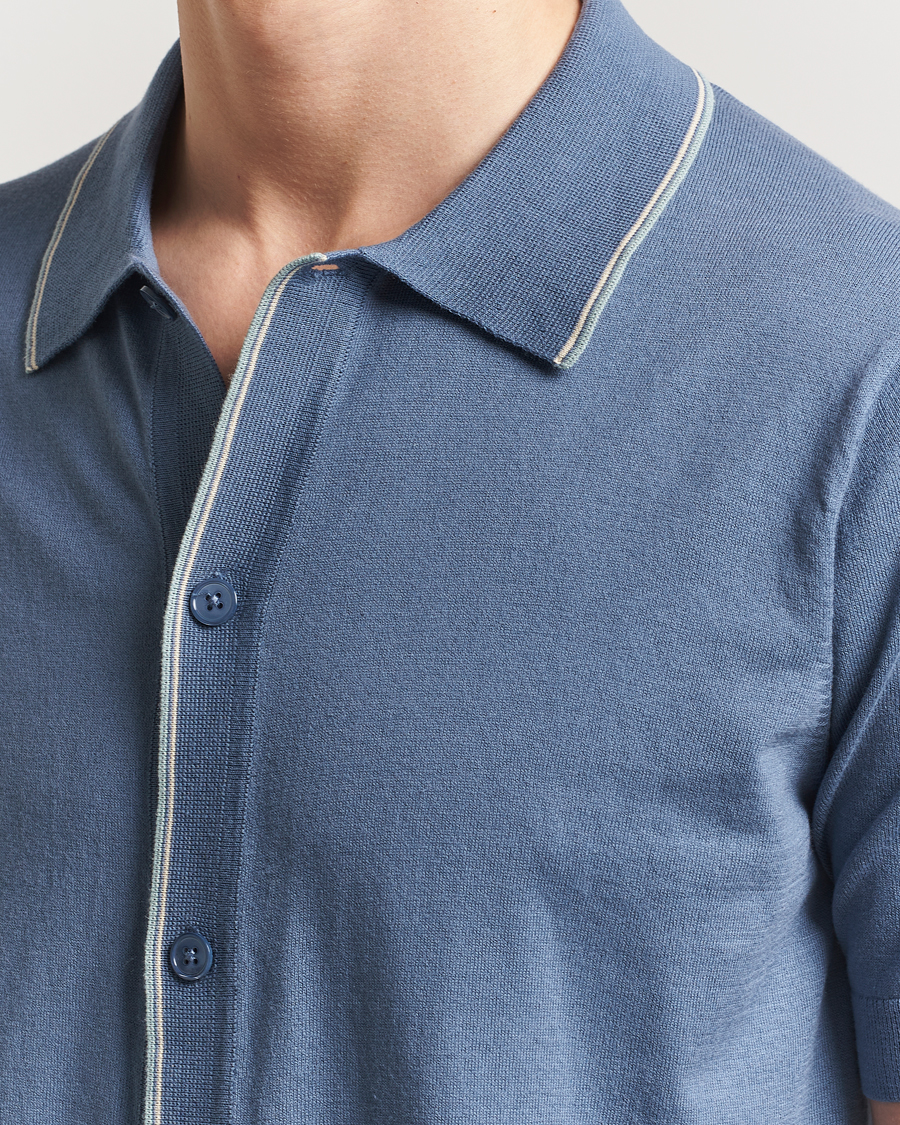 Mies | Kauluspaidat | NN07 | Nolan Paspoal Knitted Short Sleeve Shirt Bering Blue
