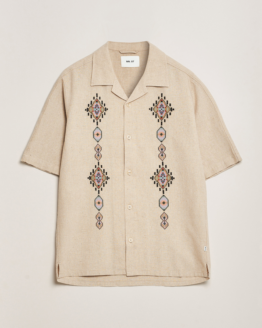 Mies | Kauluspaidat | NN07 | Ole Printed Short Sleeve Shirt Oat