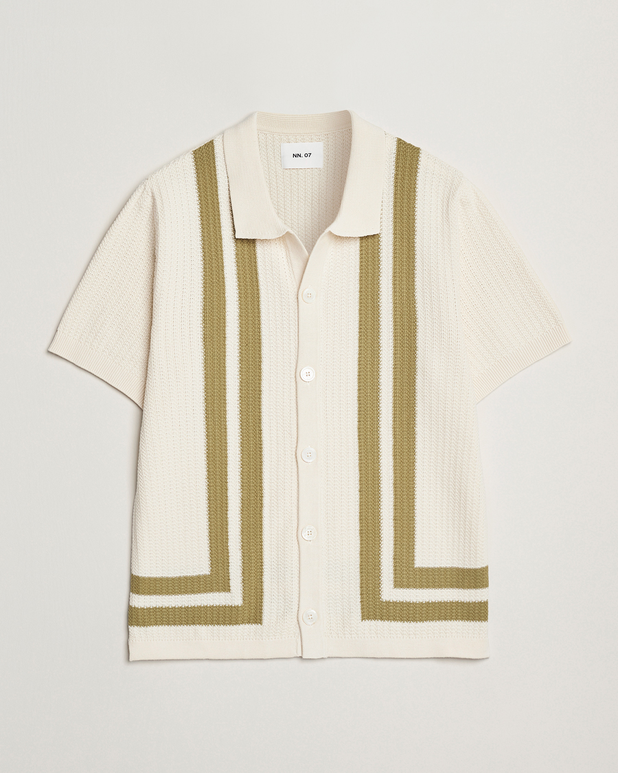 Mies | Kauluspaidat | NN07 | Ares Knitted Short Sleeve Shirt Ivory/Green