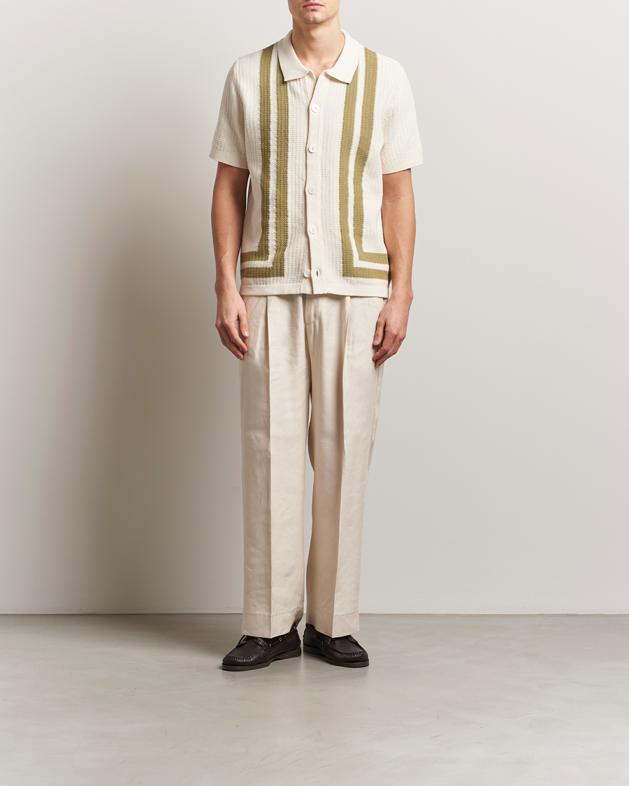 Mies | Kauluspaidat | NN07 | Ares Knitted Short Sleeve Shirt Ivory/Green