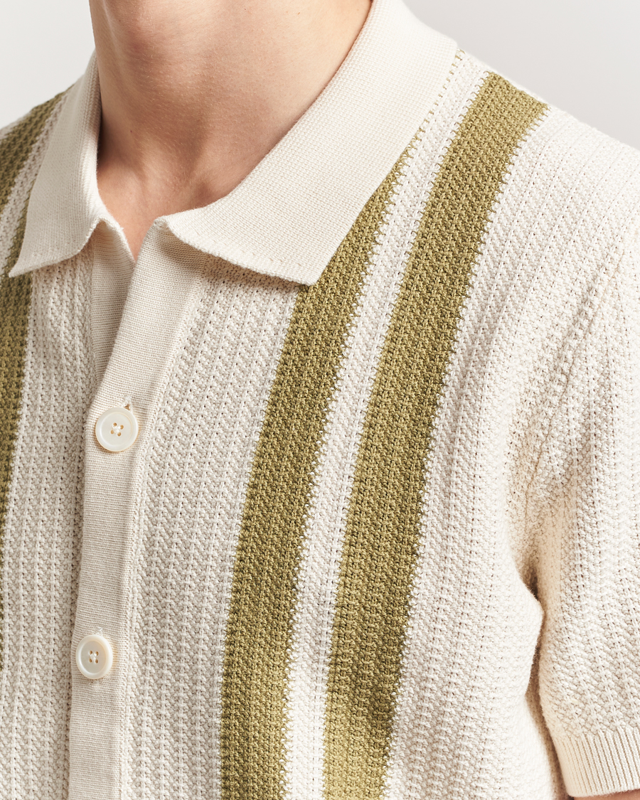 Mies | Kauluspaidat | NN07 | Ares Knitted Short Sleeve Shirt Ivory/Green