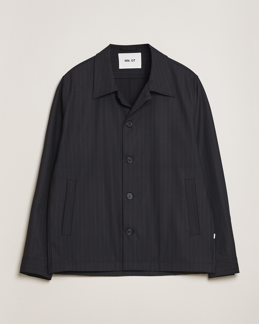 Mies | Kauluspaidat | NN07 | Zander Pinstriped Overshirt Navy/White