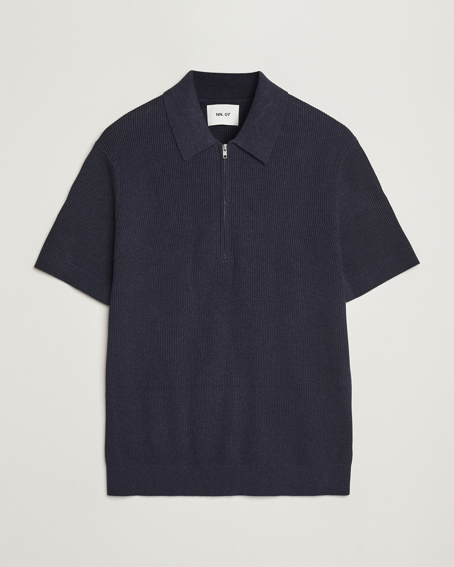 Mies | Pikeet | NN07 | Hansie Half Zip Knitted Polo Navy Melange