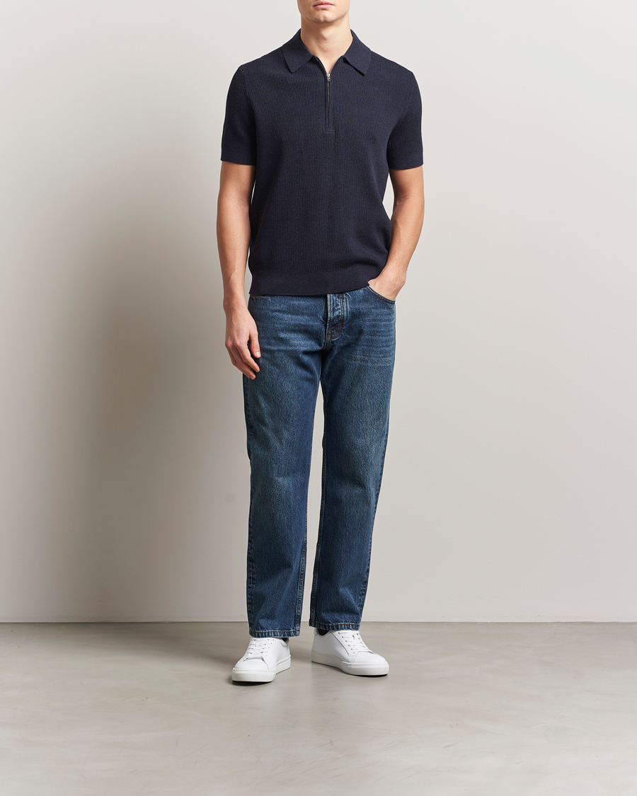 Mies | Pikeet | NN07 | Hansie Half Zip Knitted Polo Navy Melange