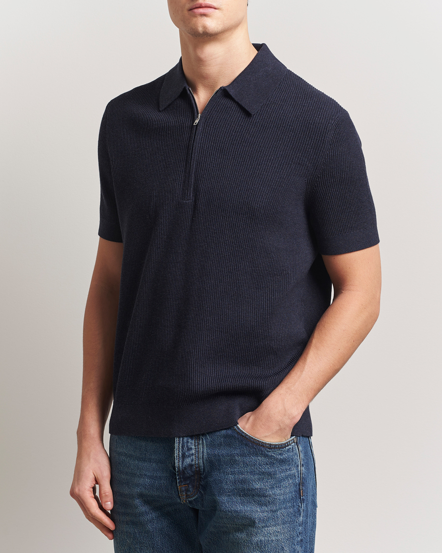 Mies | Pikeet | NN07 | Hansie Half Zip Knitted Polo Navy Melange