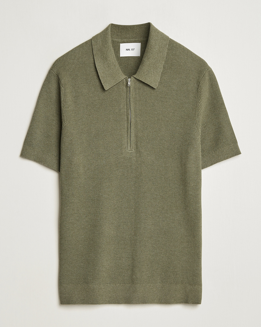 Mies | Pikeet | NN07 | Hansie Half Zip Knitted Polo Capers Green