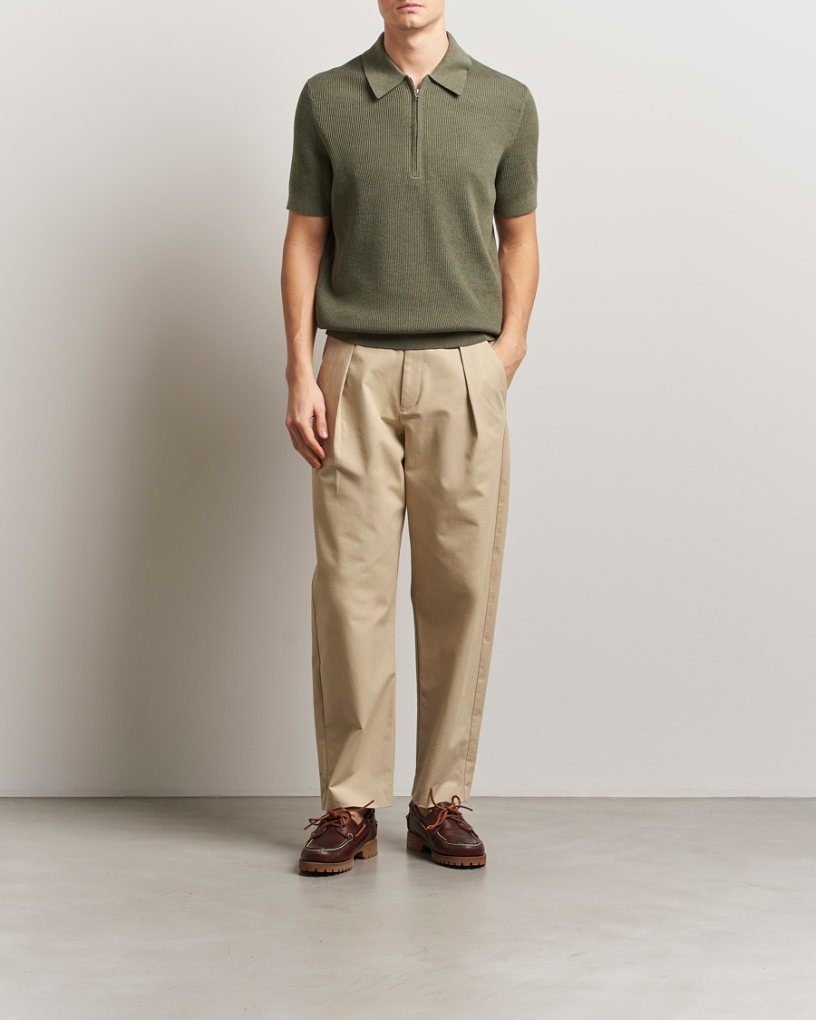 Mies | Pikeet | NN07 | Hansie Half Zip Knitted Polo Capers Green