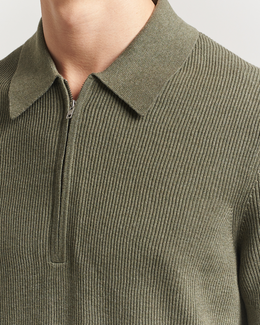 Mies | Pikeet | NN07 | Hansie Half Zip Knitted Polo Capers Green