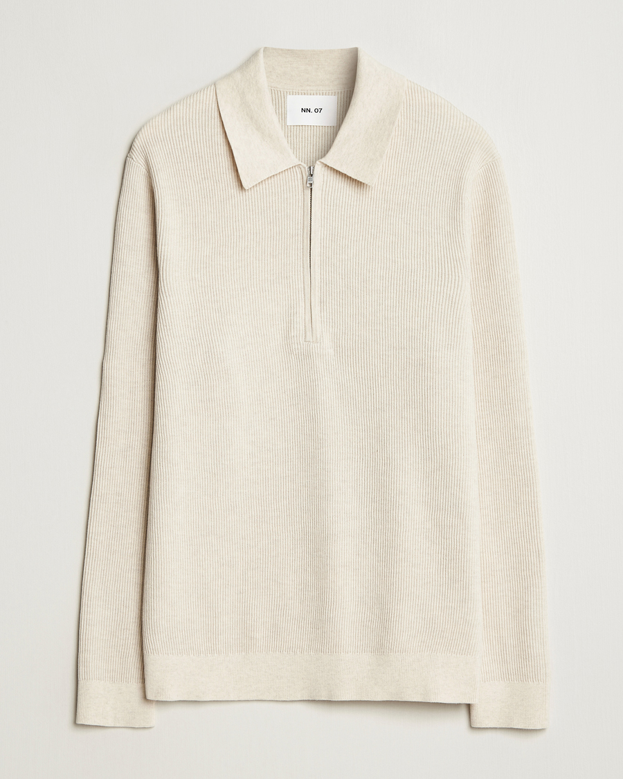 Mies | Puserot | NN07 | Hansie Ribbed Knitted Half Zip Ivory
