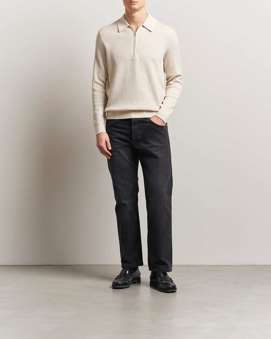 Mies | Puserot | NN07 | Hansie Ribbed Knitted Half Zip Ivory