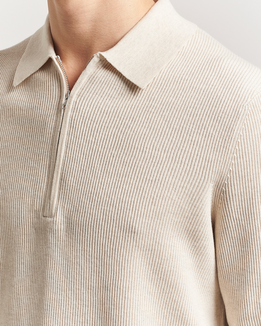 Mies | Puserot | NN07 | Hansie Ribbed Knitted Half Zip Ivory