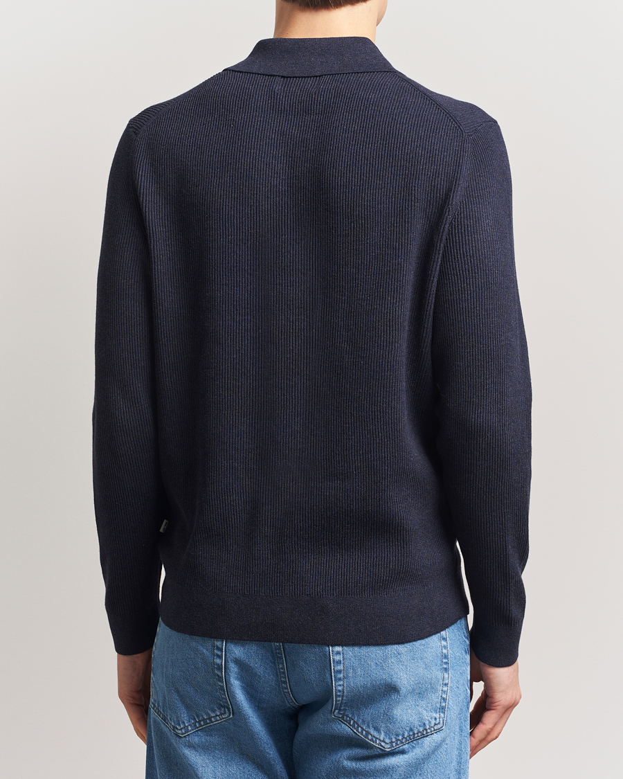 Mies | Puserot | NN07 | Hansie Ribbed Knitted Half Zip Navy Melange