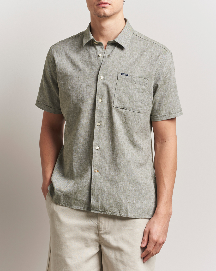 Mies | Kauluspaidat | Barbour Lifestyle | Nelson Short Sleeve Linen/Cotton Shirt Bleached Olive