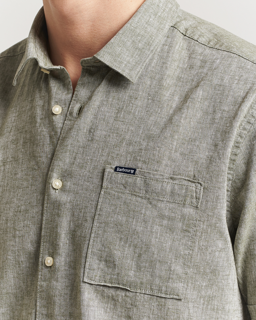 Mies | Kauluspaidat | Barbour Lifestyle | Nelson Short Sleeve Linen/Cotton Shirt Bleached Olive