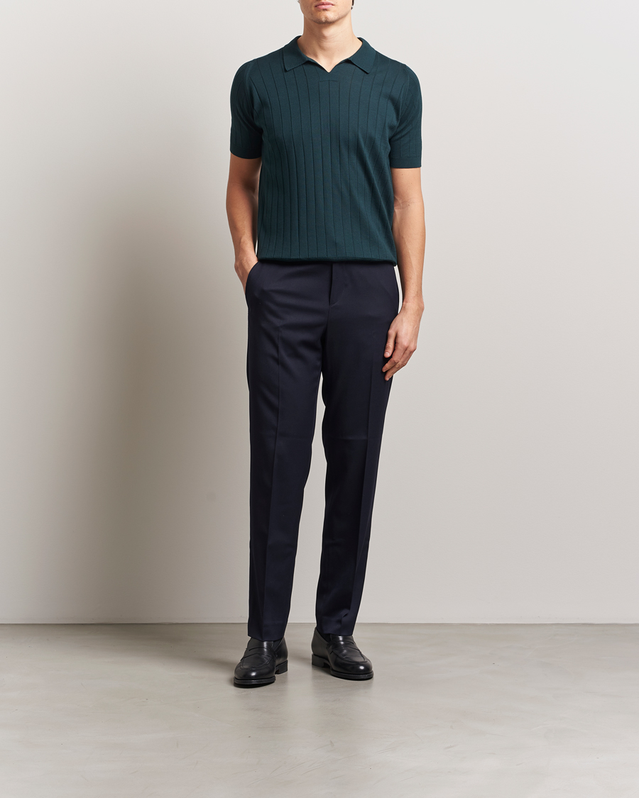 Mies | Pikeet | John Smedley | Roper Open Collar Sea Island Polo Rain Forest