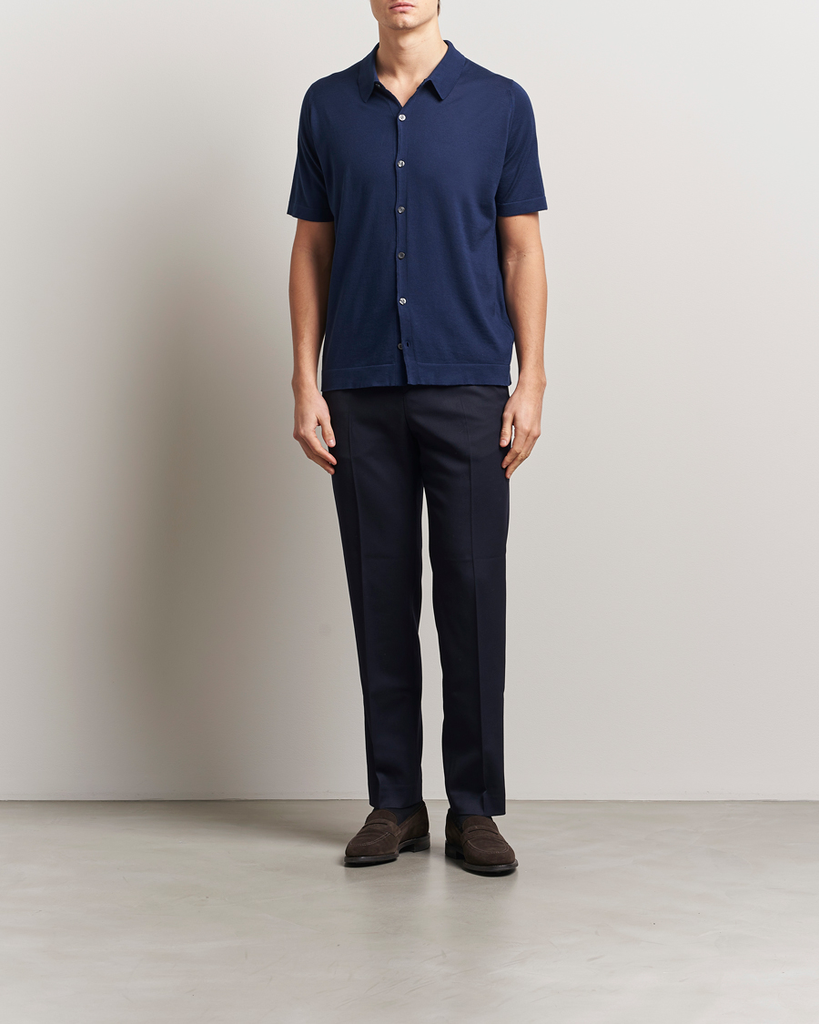 Mies | Kauluspaidat | John Smedley | Folke Sea Island Knitted Polo French Navy