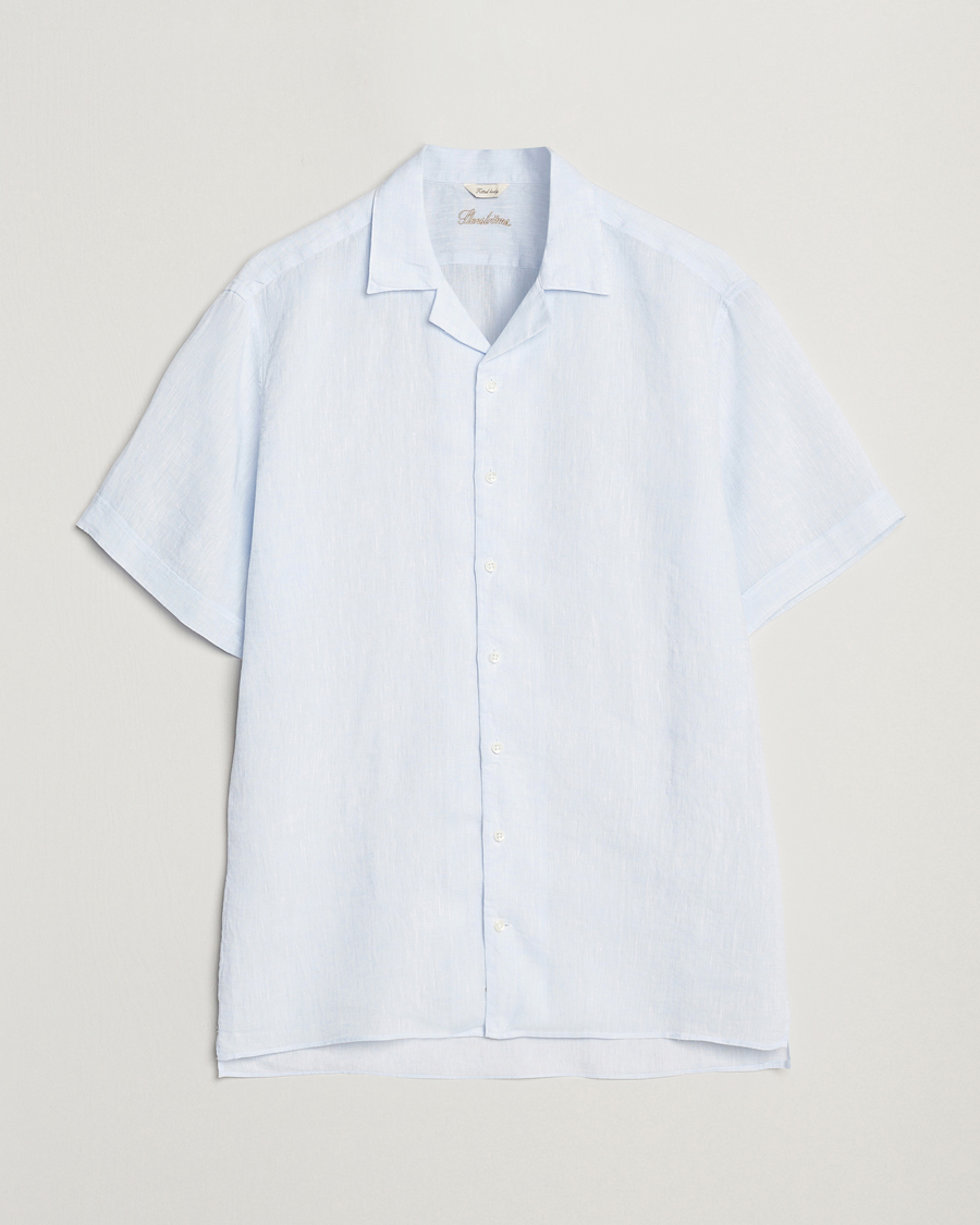Mies | Kauluspaidat | Stenströms | Short Sleeve Linen Shirt Light Blue