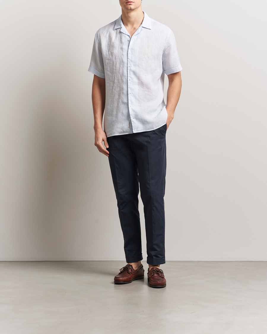 Mies | Kauluspaidat | Stenströms | Short Sleeve Linen Shirt Light Blue