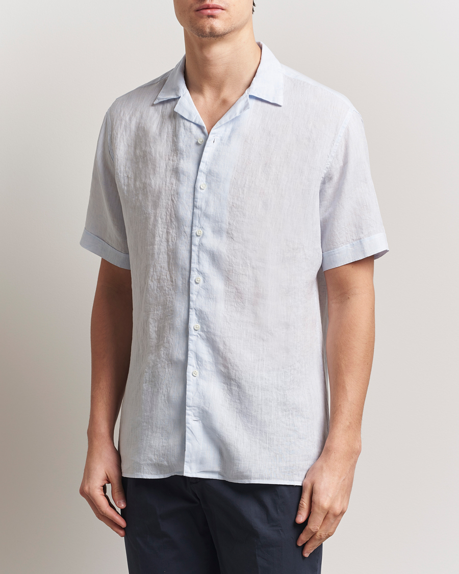 Mies | Kauluspaidat | Stenströms | Short Sleeve Linen Shirt Light Blue
