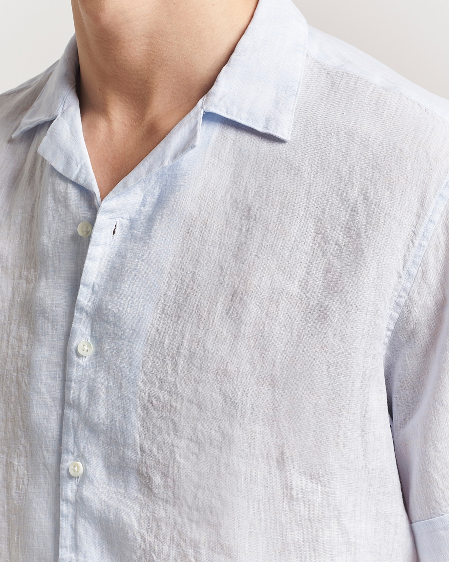 Mies | Kauluspaidat | Stenströms | Short Sleeve Linen Shirt Light Blue