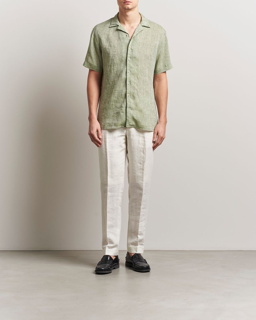 Mies | Kauluspaidat | Stenströms | Short Sleeve Linen Shirt Green