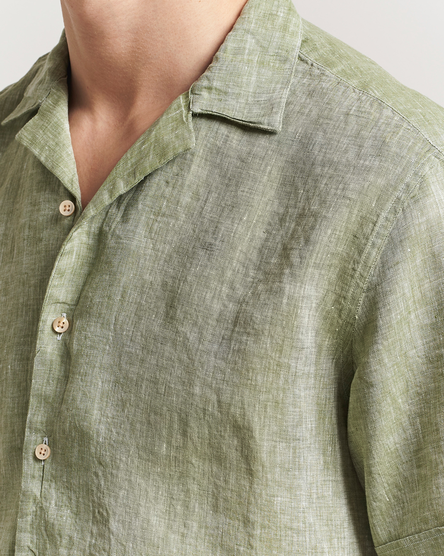 Mies | Kauluspaidat | Stenströms | Short Sleeve Linen Shirt Green