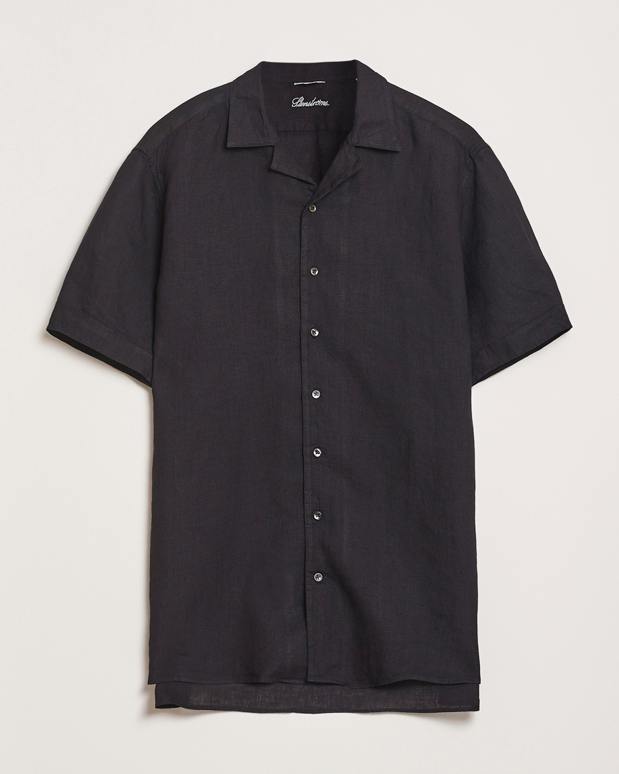 Mies | Kauluspaidat | Stenströms | Short Sleeve Linen Shirt Black