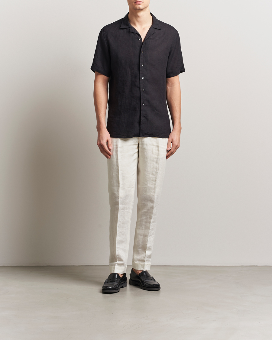 Mies | Kauluspaidat | Stenströms | Short Sleeve Linen Shirt Black