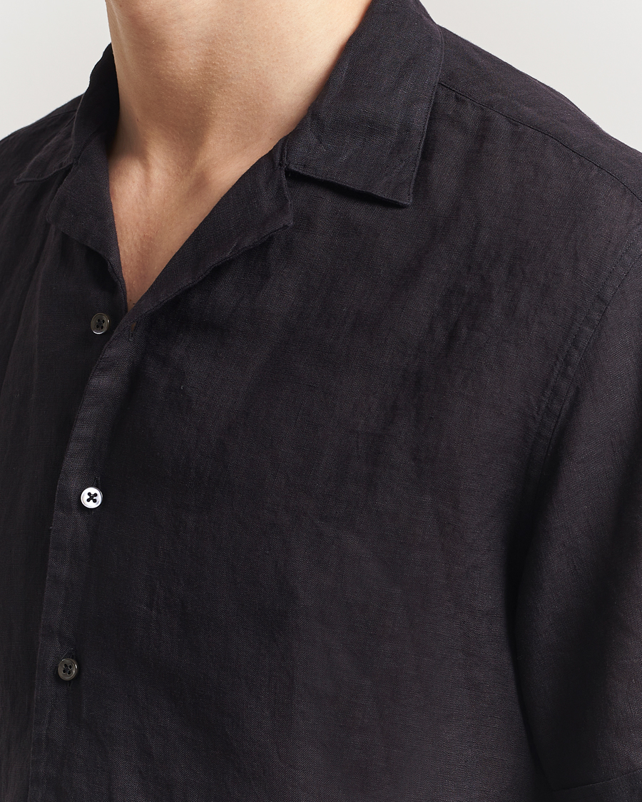Mies | Kauluspaidat | Stenströms | Short Sleeve Linen Shirt Black