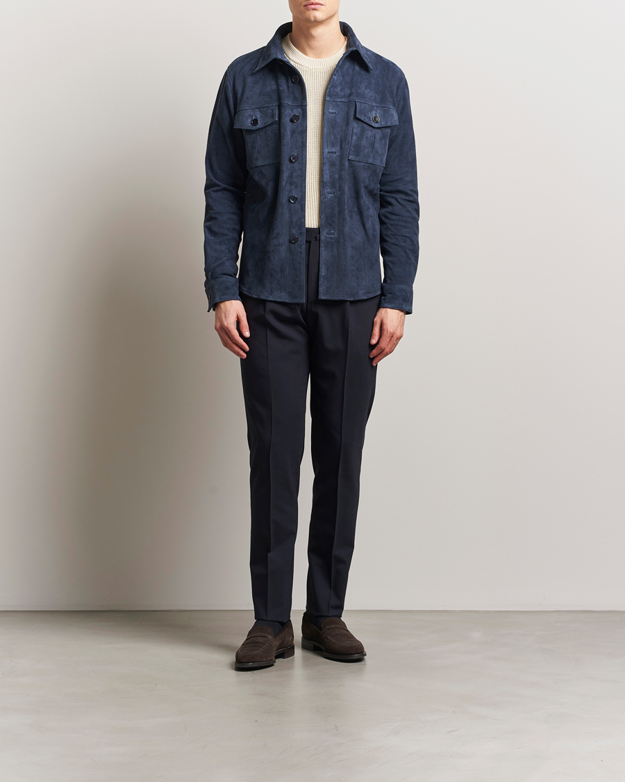 Mies | Takit | Stenströms | Suede Overshirt Navy