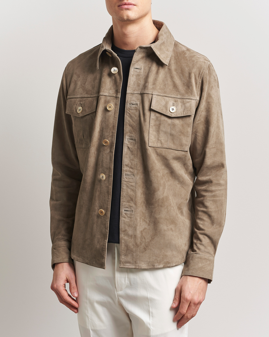 Mies | Takit | Stenströms | Suede Overshirt Taupe