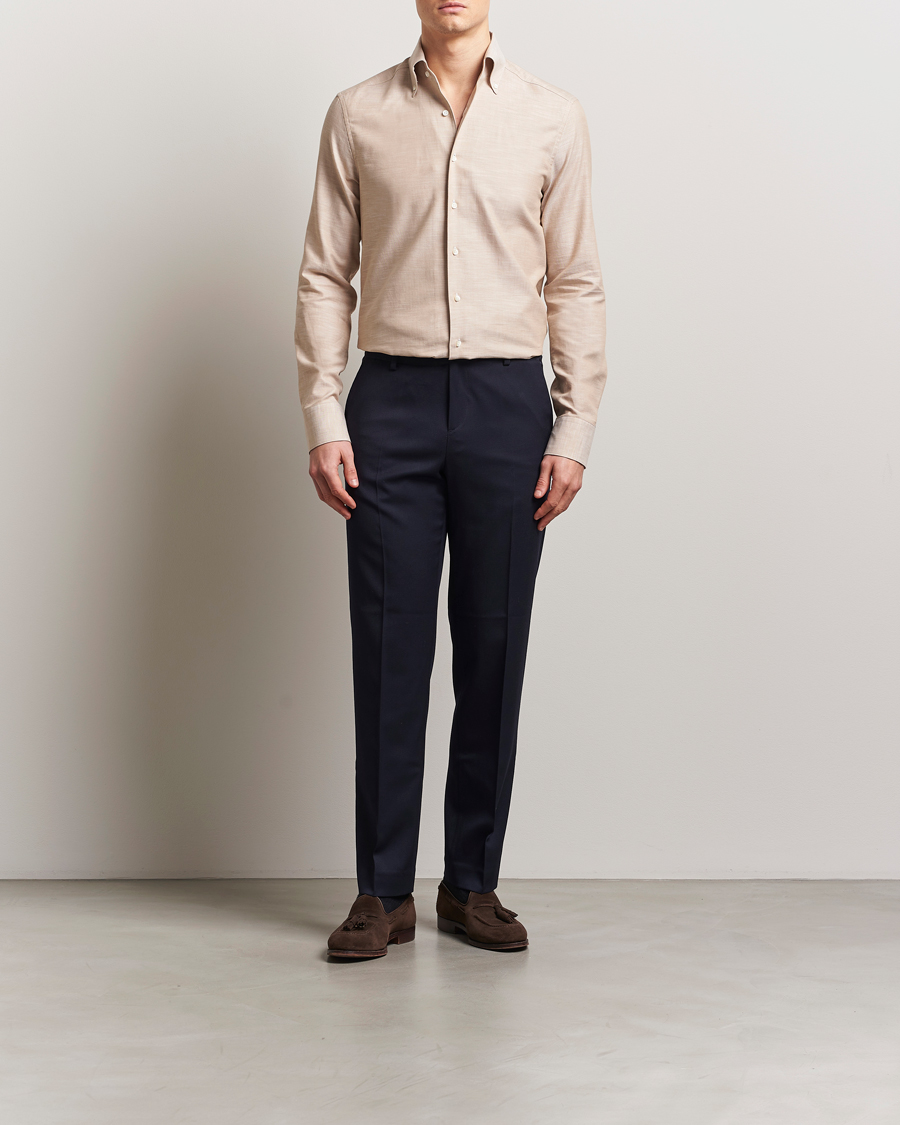 Mies | Kauluspaidat | Stenströms | Soft Cotton One Piece Button Down Shirt Beige