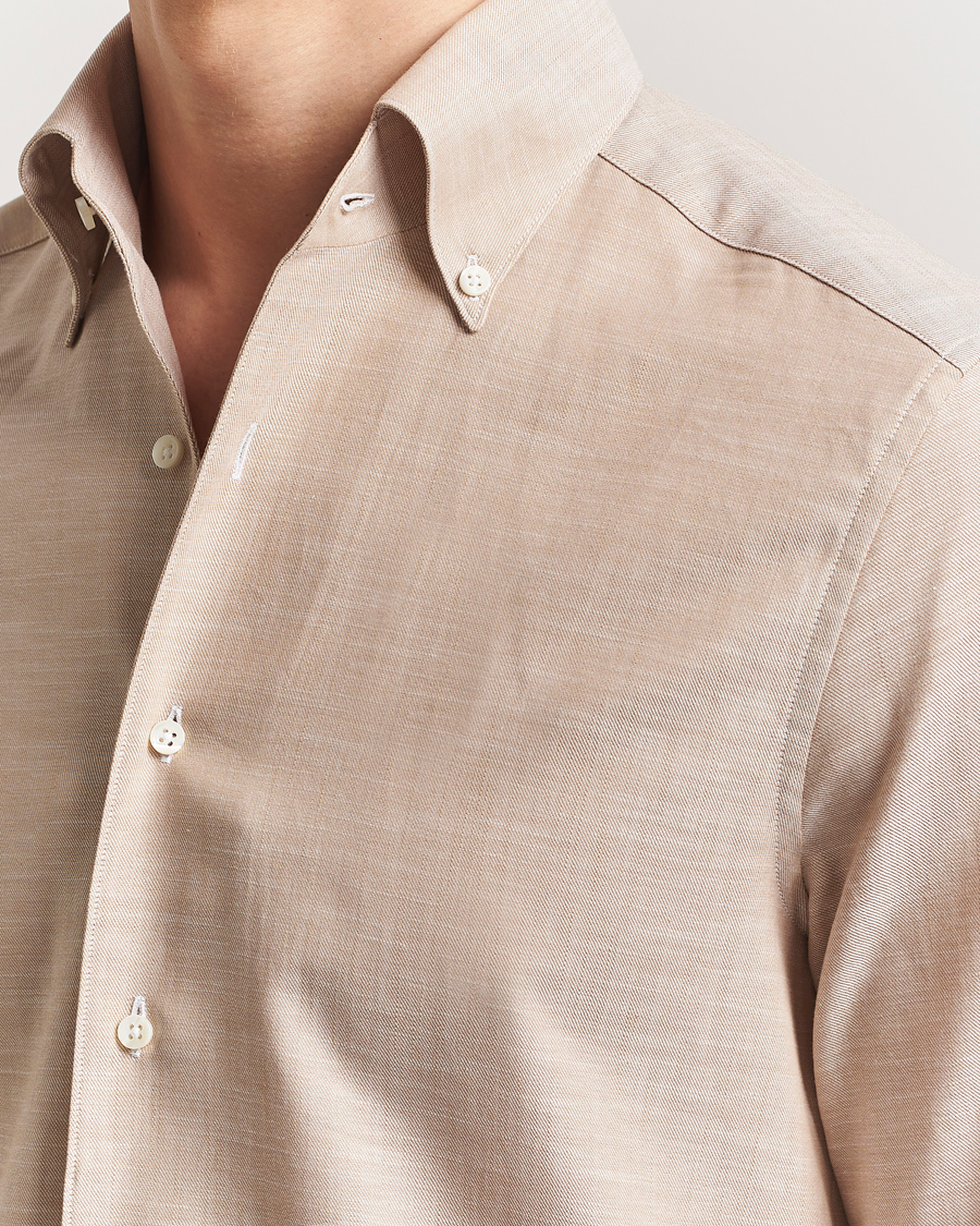 Mies | Kauluspaidat | Stenströms | Soft Cotton One Piece Button Down Shirt Beige