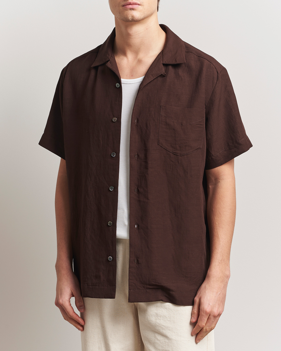 Mies | Kauluspaidat | A.P.C. | Roy Woven Short Sleeve Shirt Brown