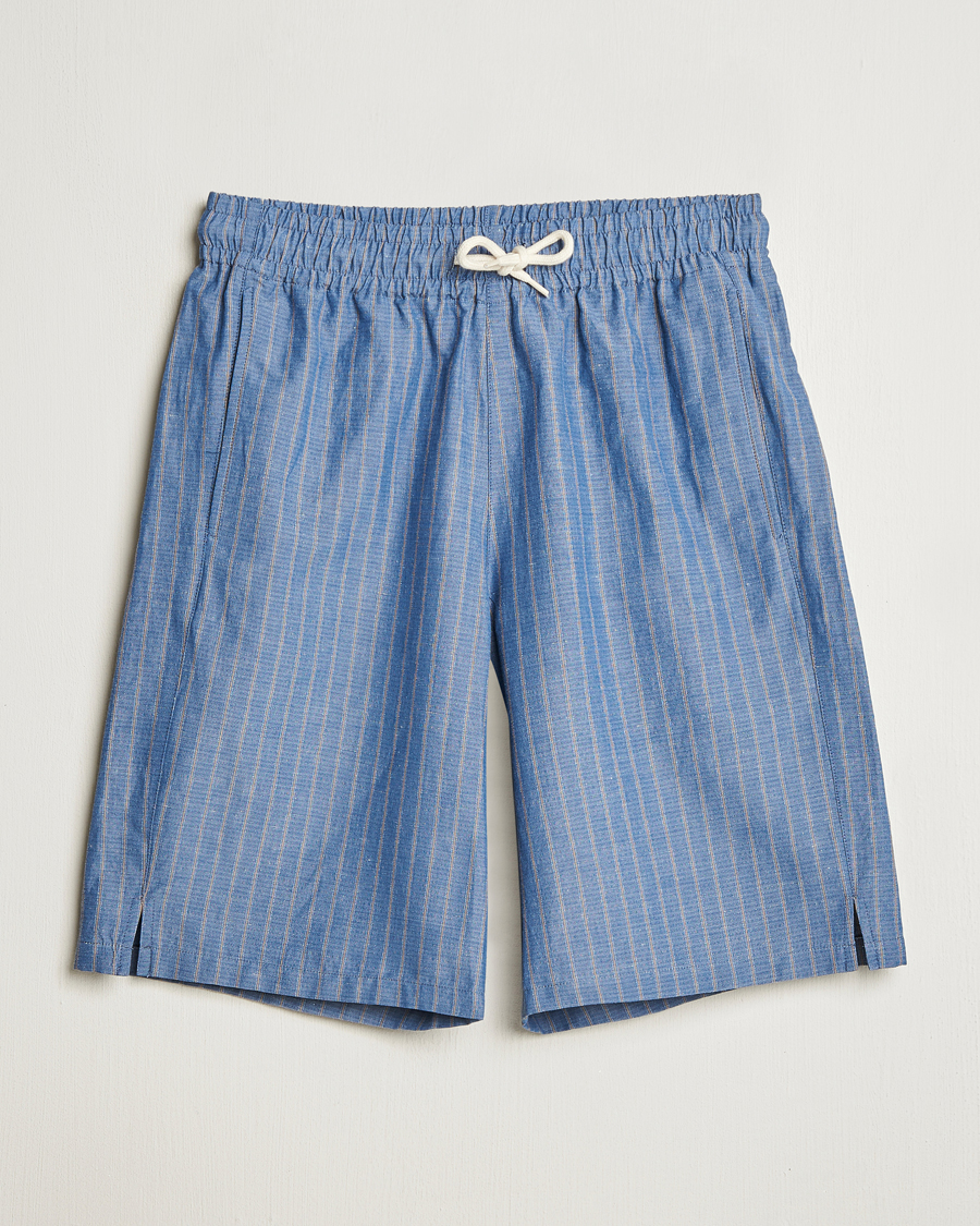 Mies | Shortsit | A.P.C. | Paul Cotton/Linen Striped Drawstring Shorts Blue