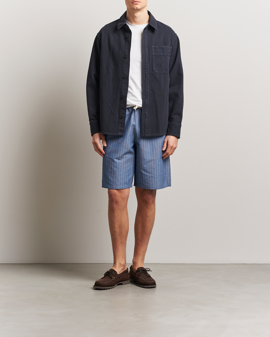 Mies | Shortsit | A.P.C. | Paul Cotton/Linen Striped Drawstring Shorts Blue