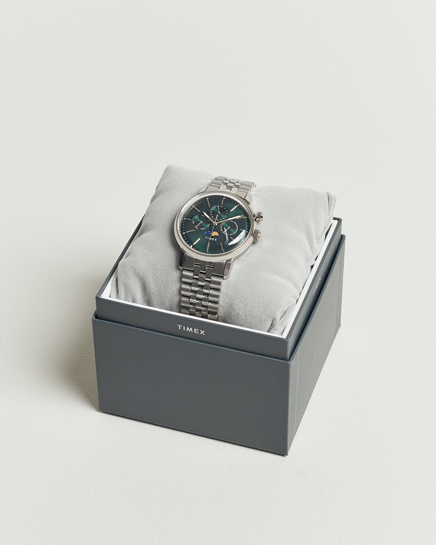 Mies | Timex Marlin Moon Phase Quartz Steel 40mm Green Dial | Timex | Marlin Moon Phase Quartz Steel 40mm Green Dial