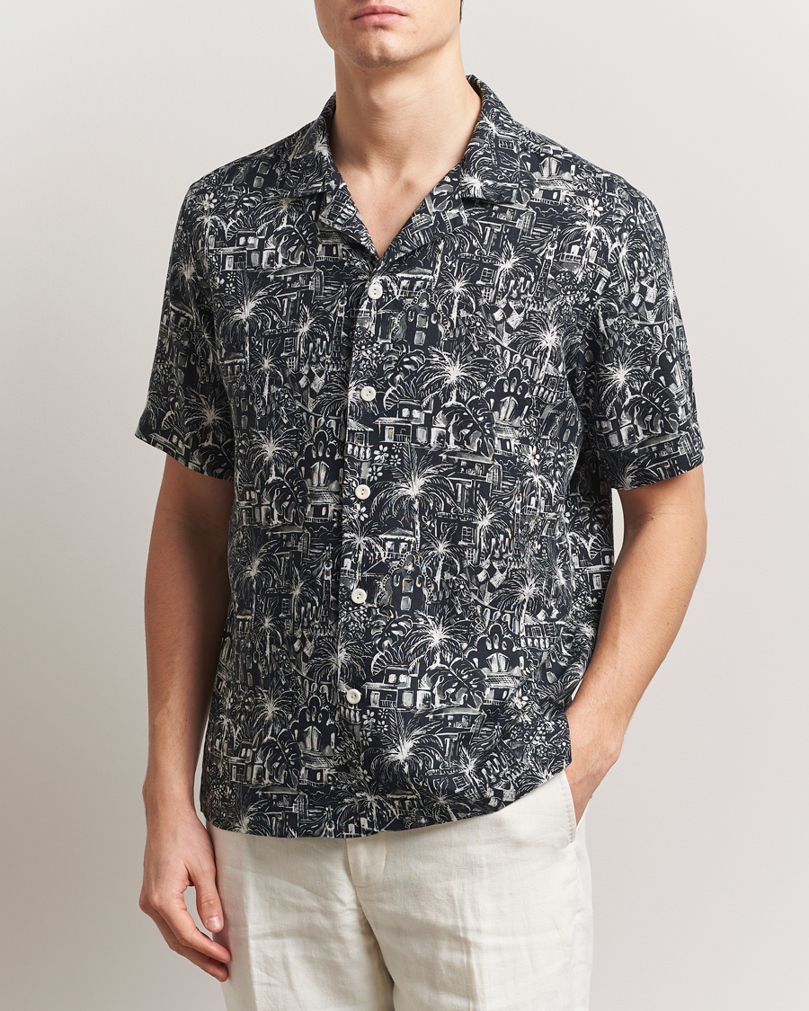 Mies | Kauluspaidat | Eton | Resort Printed Short Sleeve Shirt Black