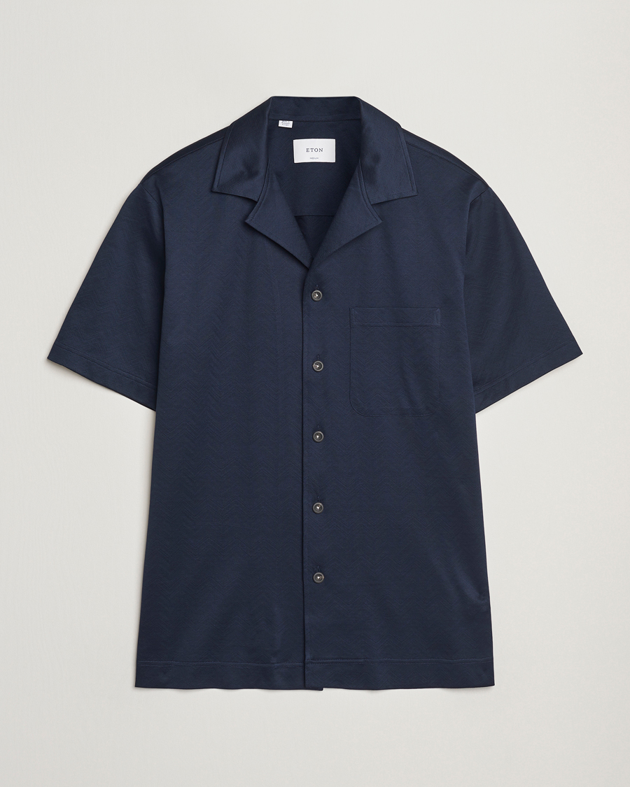 Mies | Kauluspaidat | Eton | Filo Di Scozia Short Sleeve Shirt Navy Blue