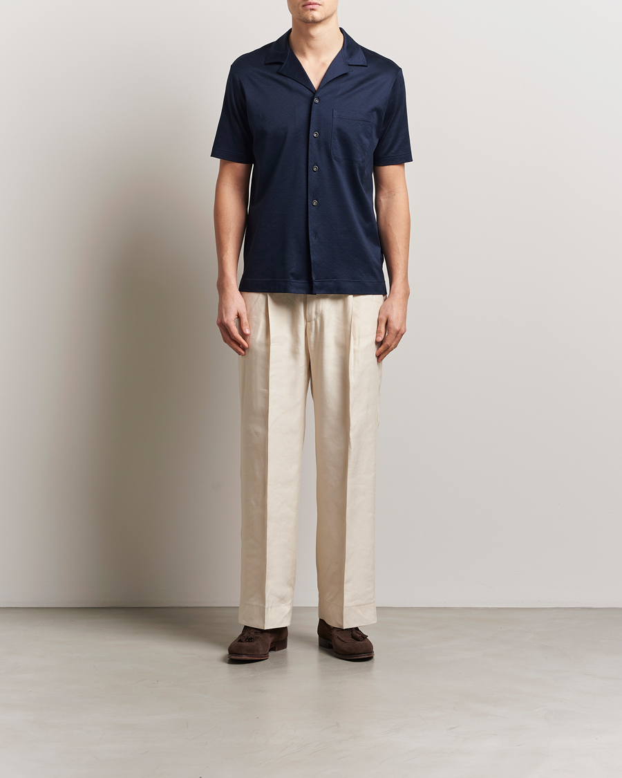 Mies | Kauluspaidat | Eton | Filo Di Scozia Short Sleeve Shirt Navy Blue