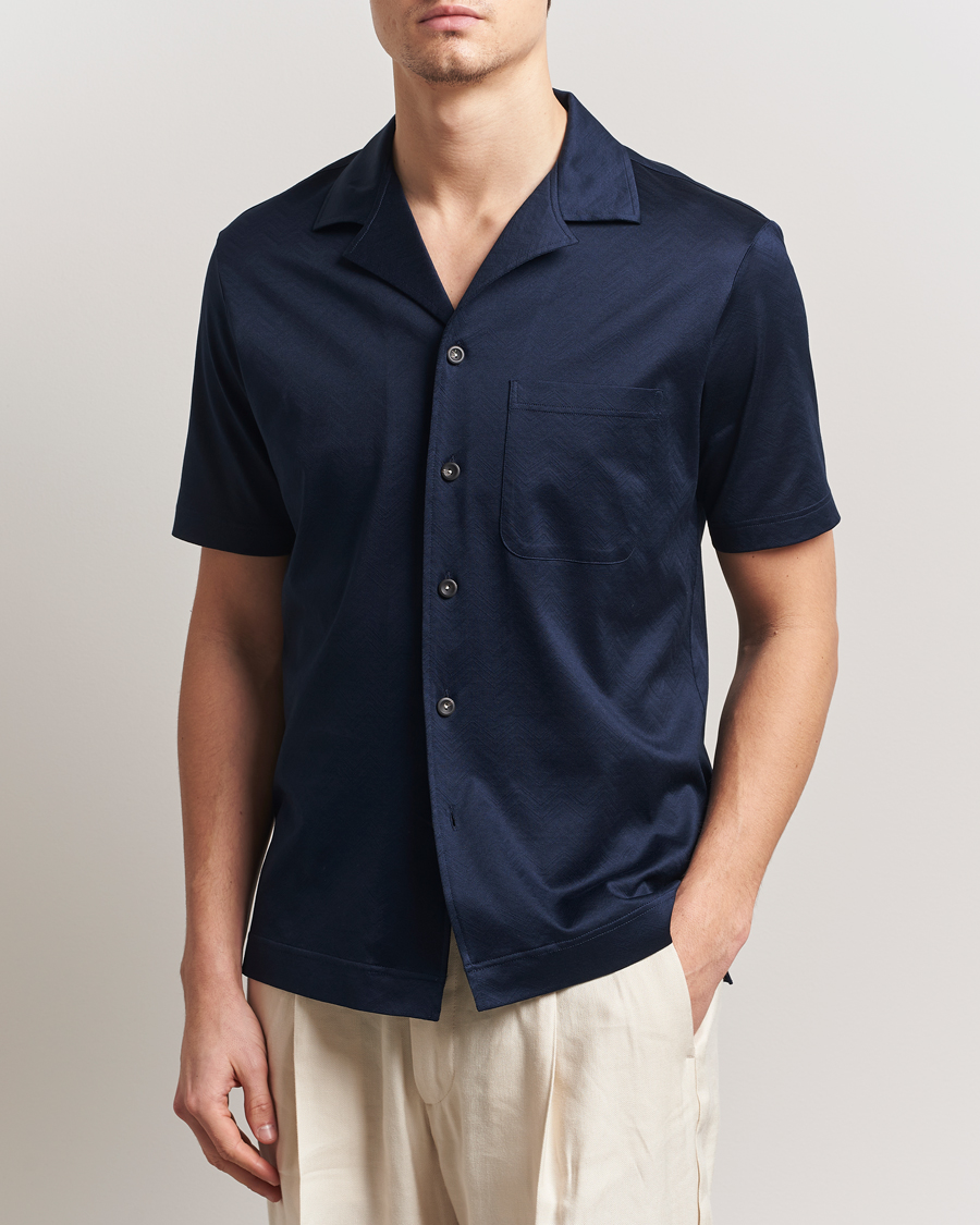 Mies | Kauluspaidat | Eton | Filo Di Scozia Short Sleeve Shirt Navy Blue