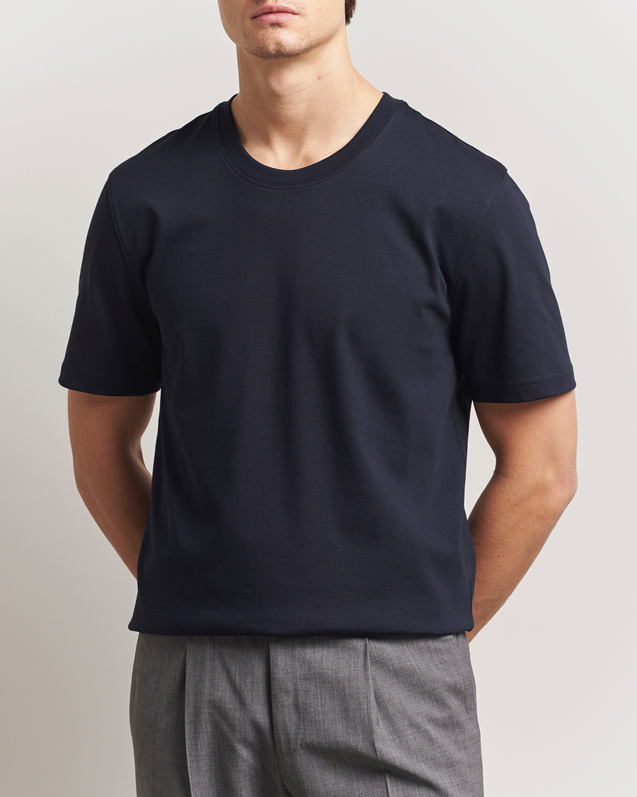 Mies | T-paidat | Eton | Mercerized Jersey Crew Neck T-Shirt Navy Blue