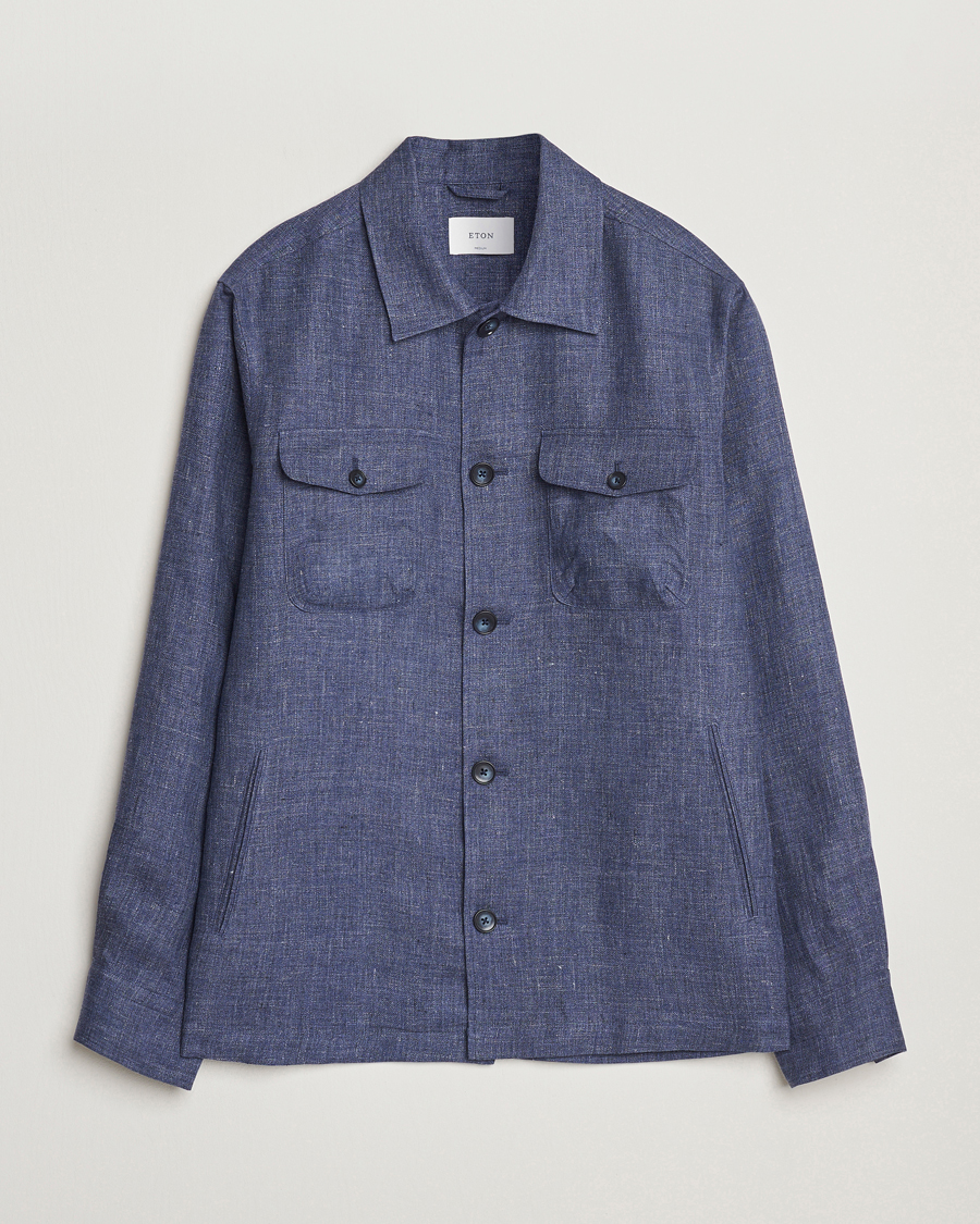 Mies | Kauluspaidat | Eton | Linen Four Pocket Overshirt Navy Blue