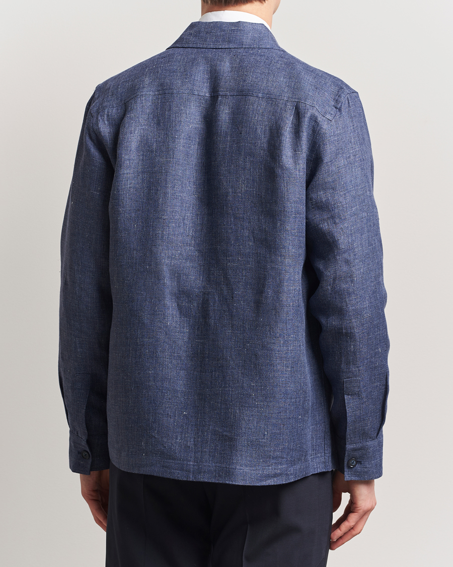 Mies | Kauluspaidat | Eton | Linen Four Pocket Overshirt Navy Blue